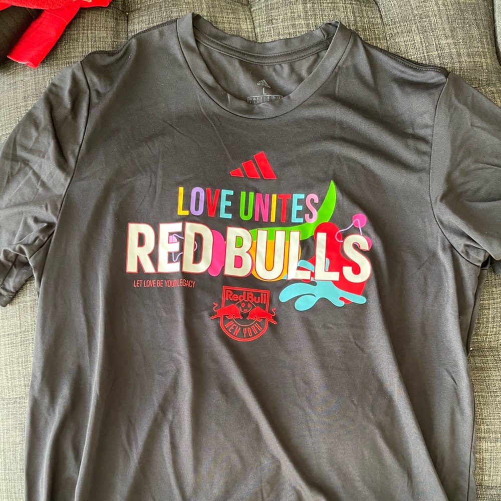 Adidas Black Tee with Vibrant Red Bulls Design